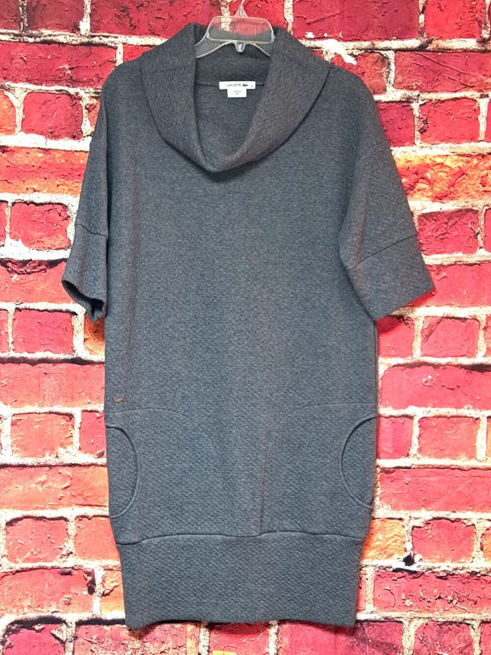 LACOSTE LADIES GREY KNIT TUNIC DRESS W POCKETS SIZE 36 SM-M SOFT STRETCH FABRIC
